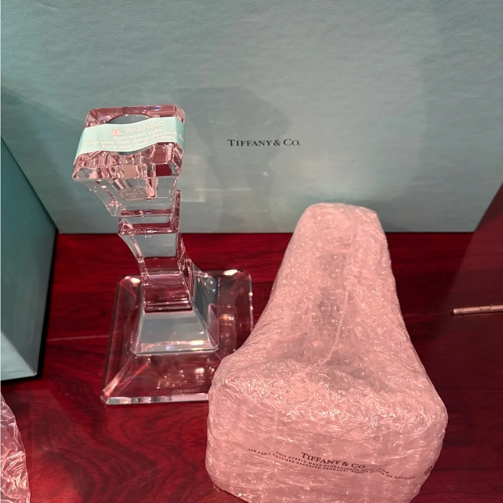 NEW Tiffany @ Co. Set of Two Crystal Candle Holders - Picture 2 of 5